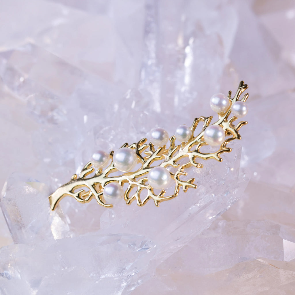 Broche Perle - Plume d'or