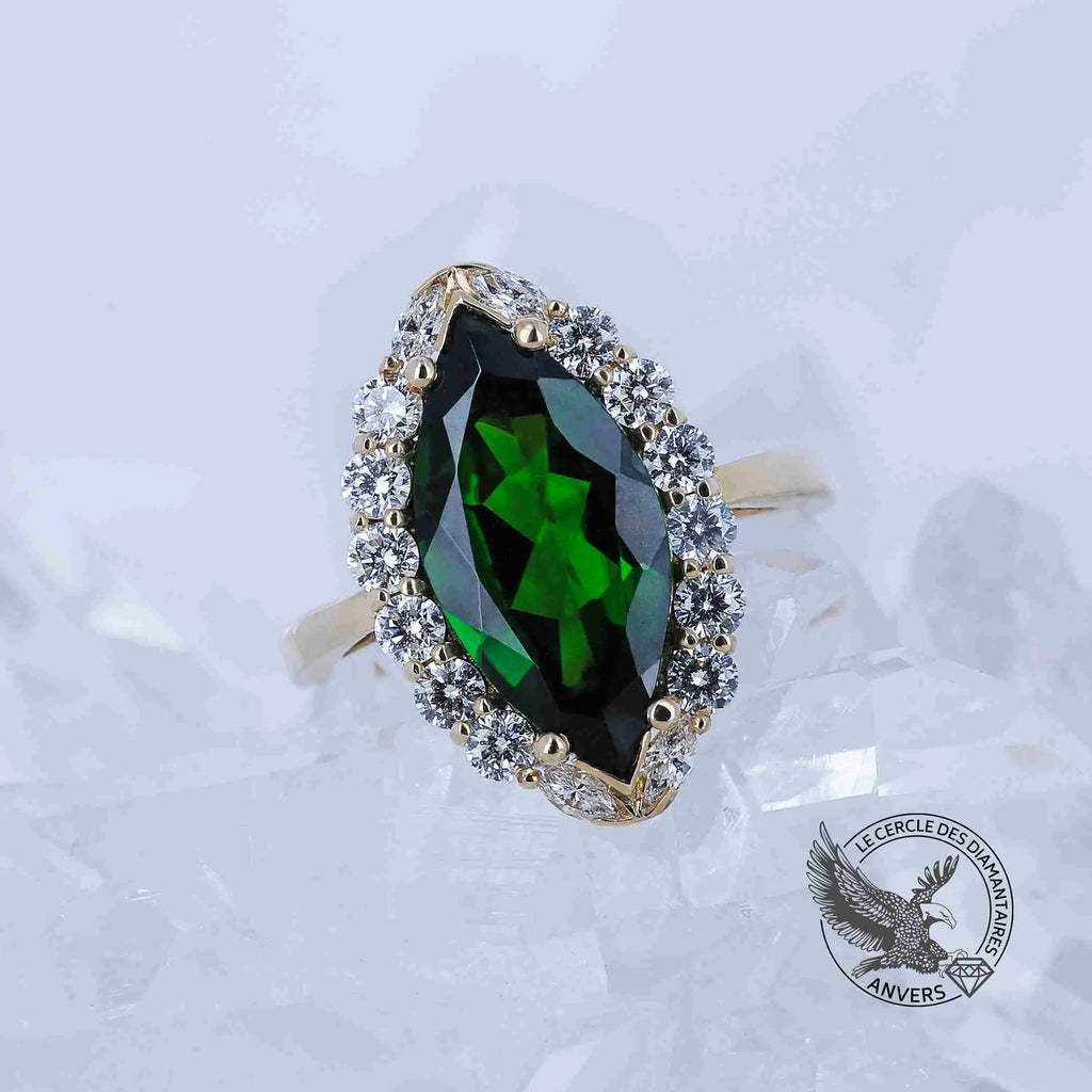 Lully - Bague réversible baroque en Or avec Agate Verte et Corail Peau-d'ange