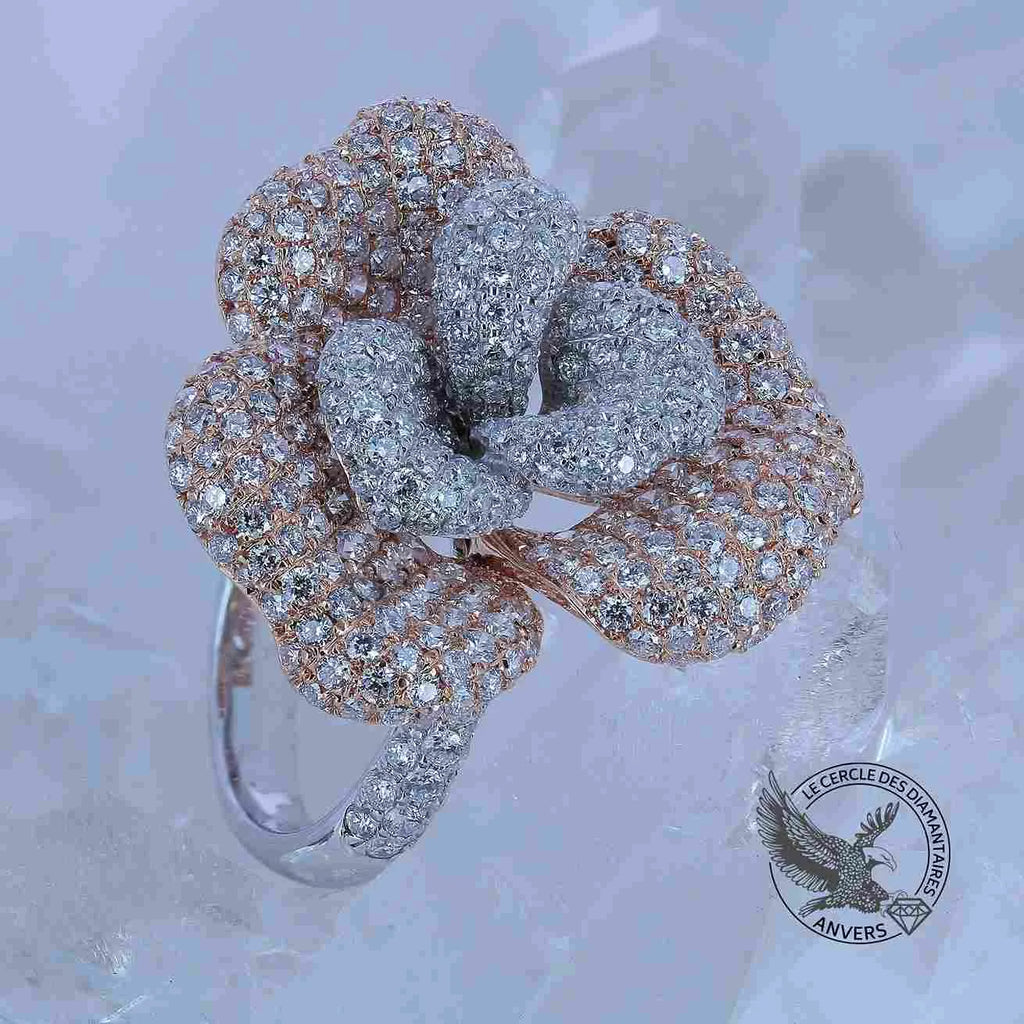 Camélia -  Bague fleur en Or avec Diamants Champagne