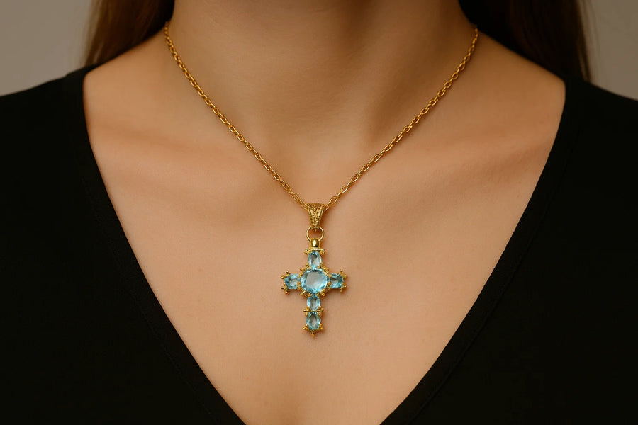 Collier Aigues-Marines - Cross